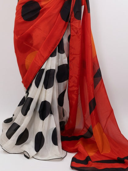 Polka Whisper – Glass Organza Saree with Digital Polka Print