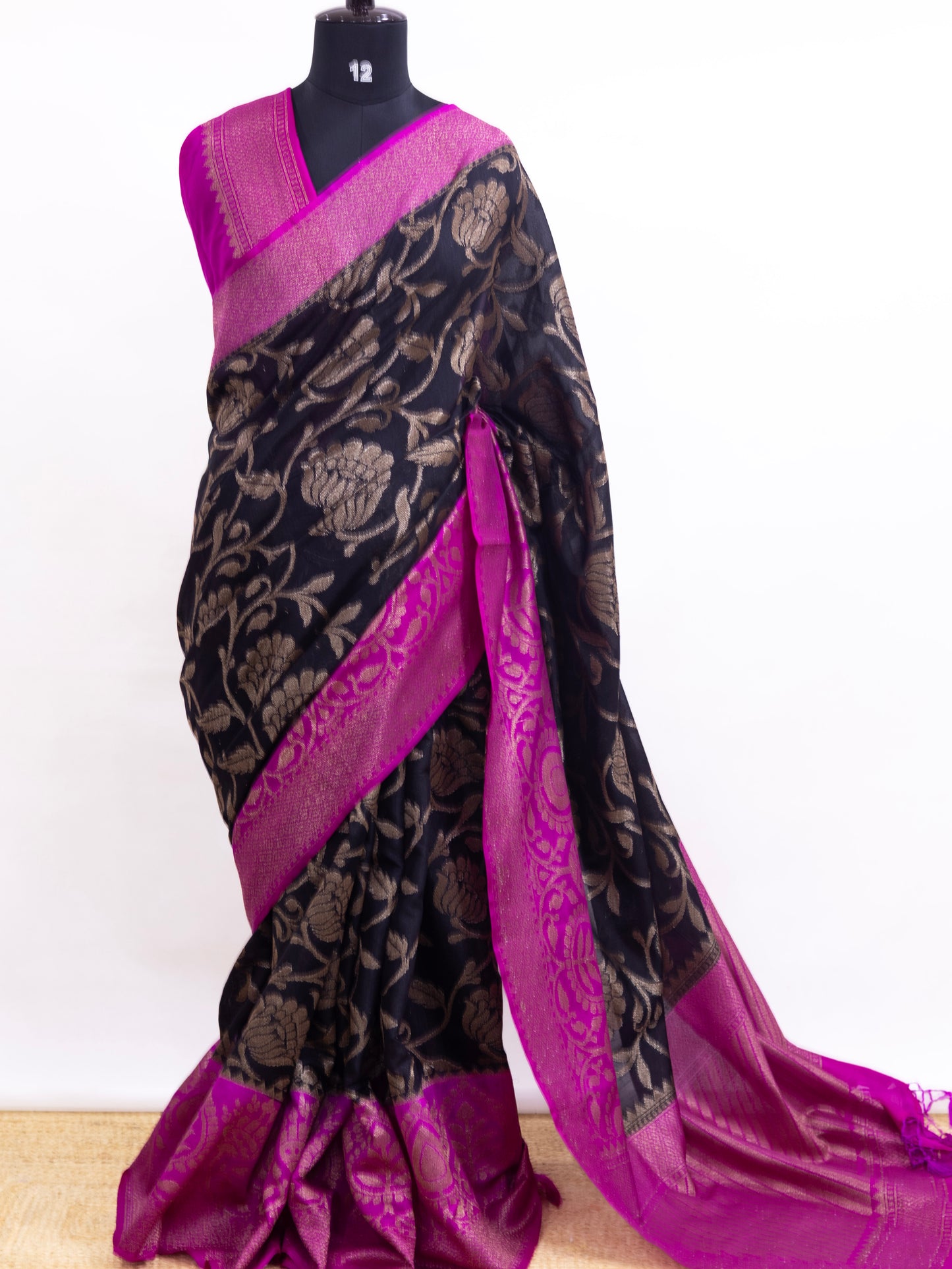 Black banarasi katan semi silk saree-S138