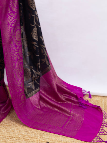 Noir Gulabi Bloom – Banarasi Semi Katan Cotton Silk Saree