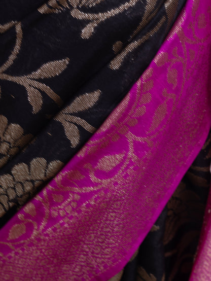 Noir Gulabi Bloom – Banarasi Semi Katan Cotton Silk Saree