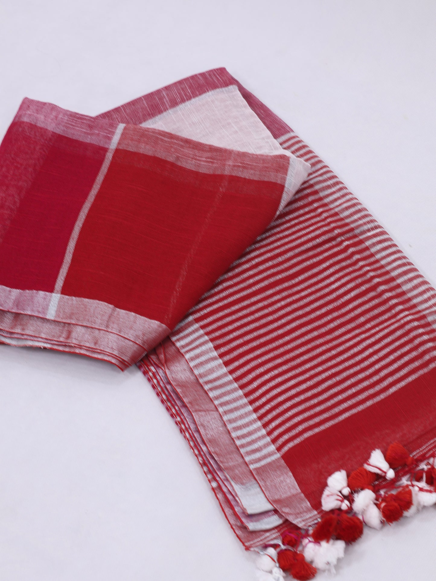 Red & pink  silver box linen saree-S222