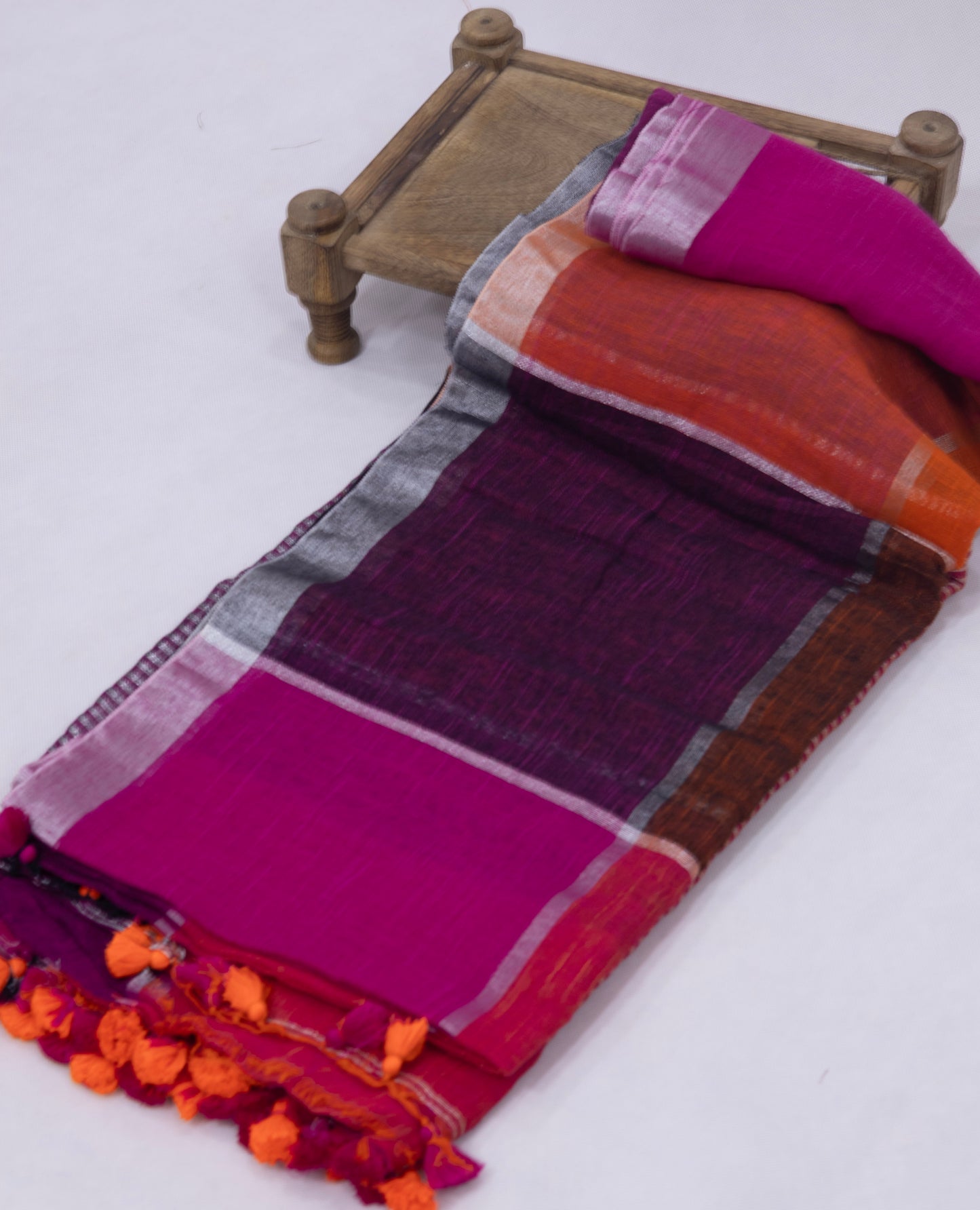 Multi color  silver box linen saree-S223