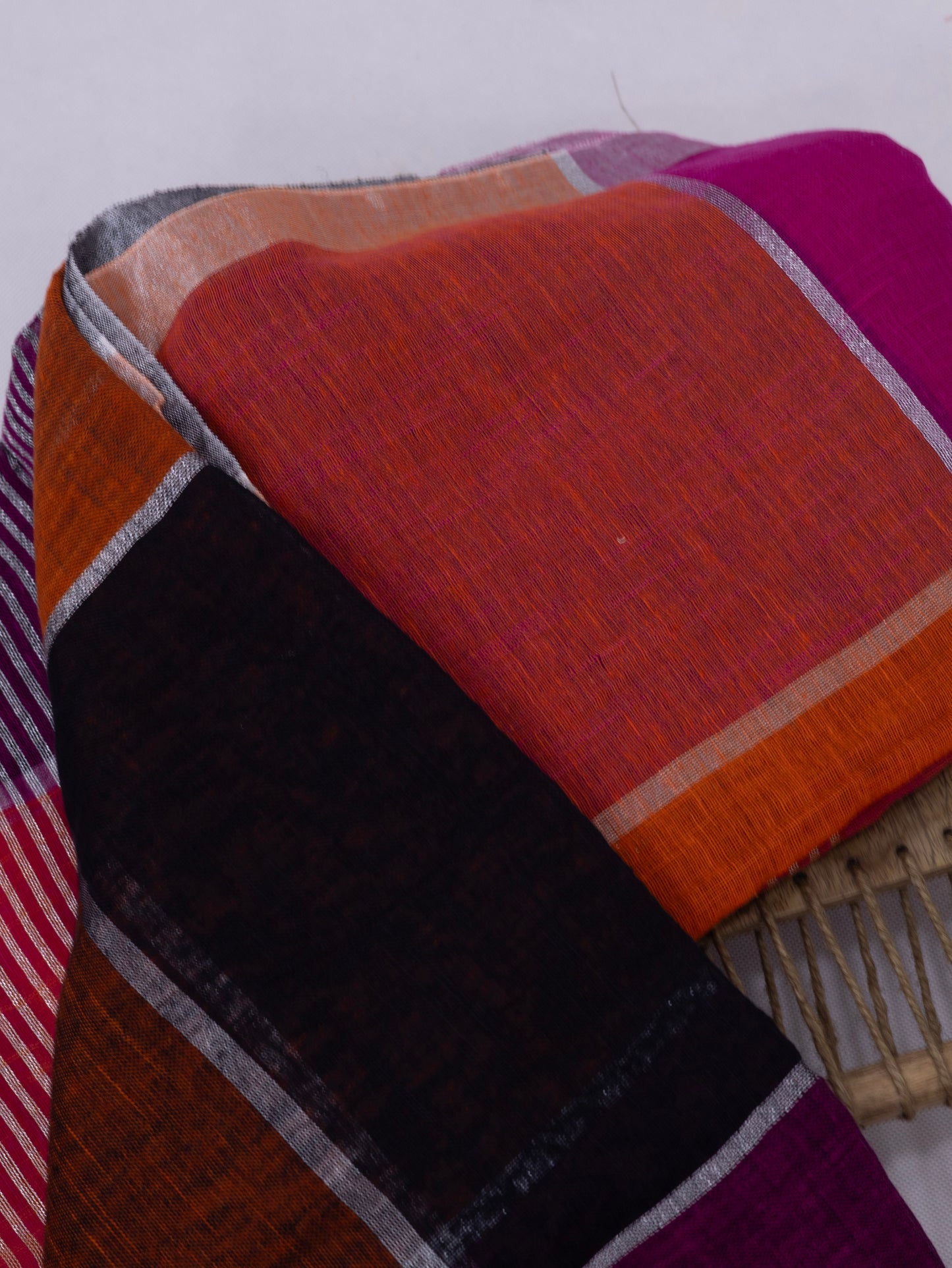 Multi color  silver box linen saree-S223