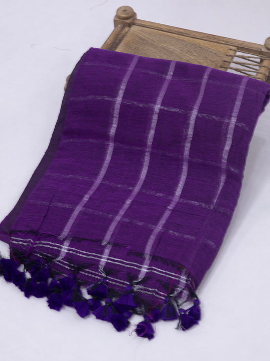 Purple silver box linen saree-S221