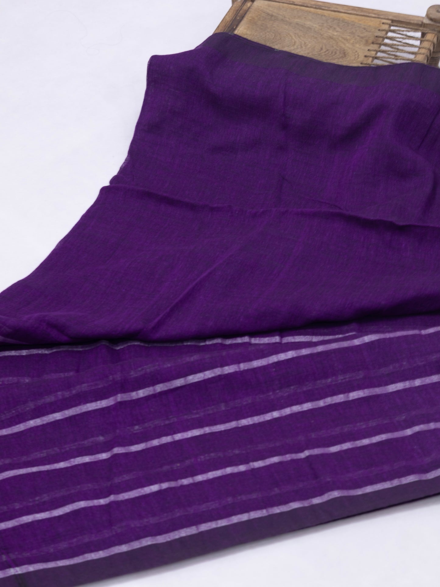 Purple silver box linen saree-S221