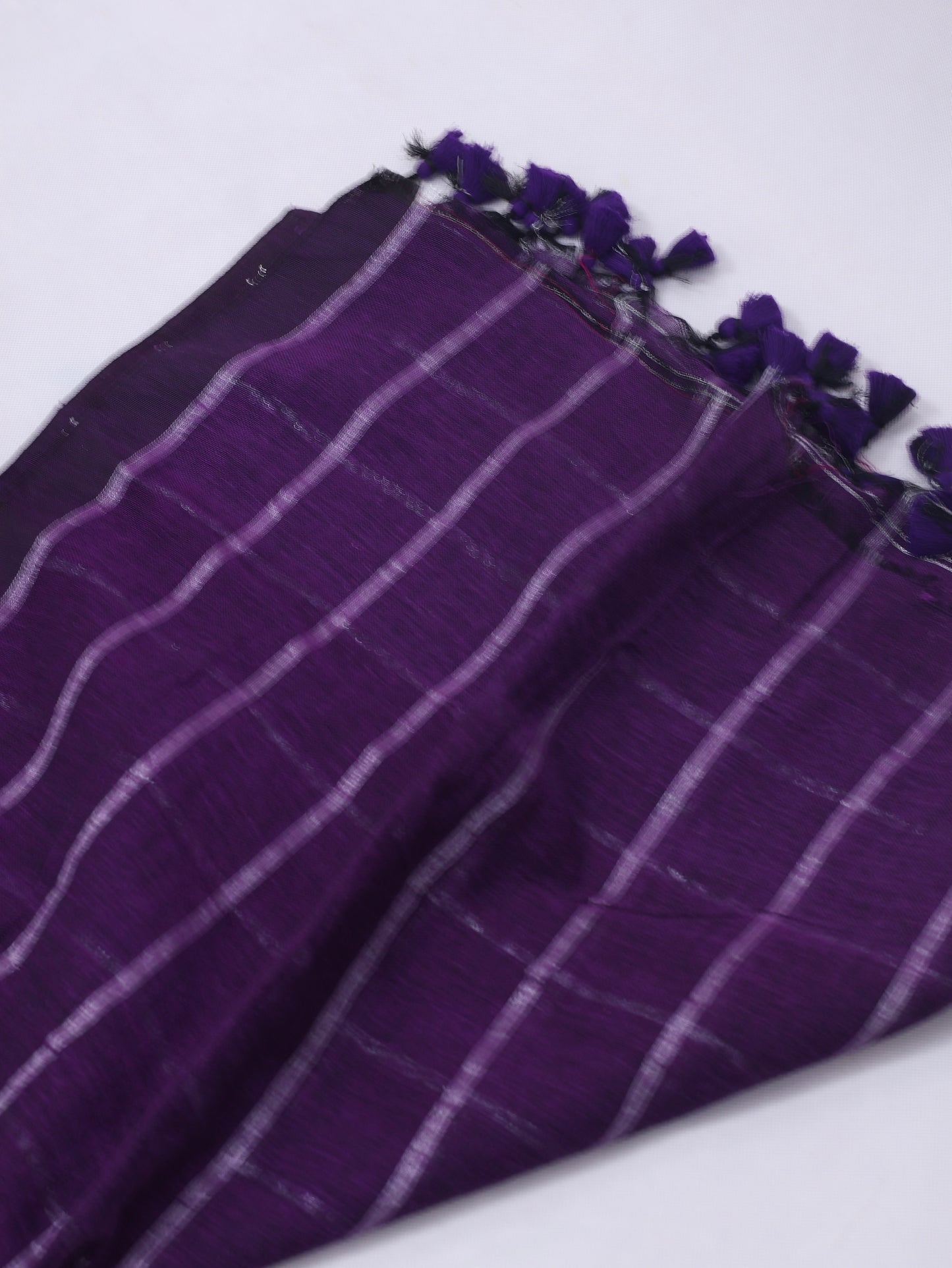 Purple silver box linen saree-S221