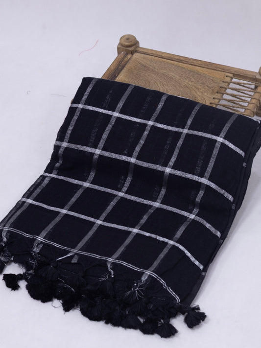 Black silver box linen saree-S220