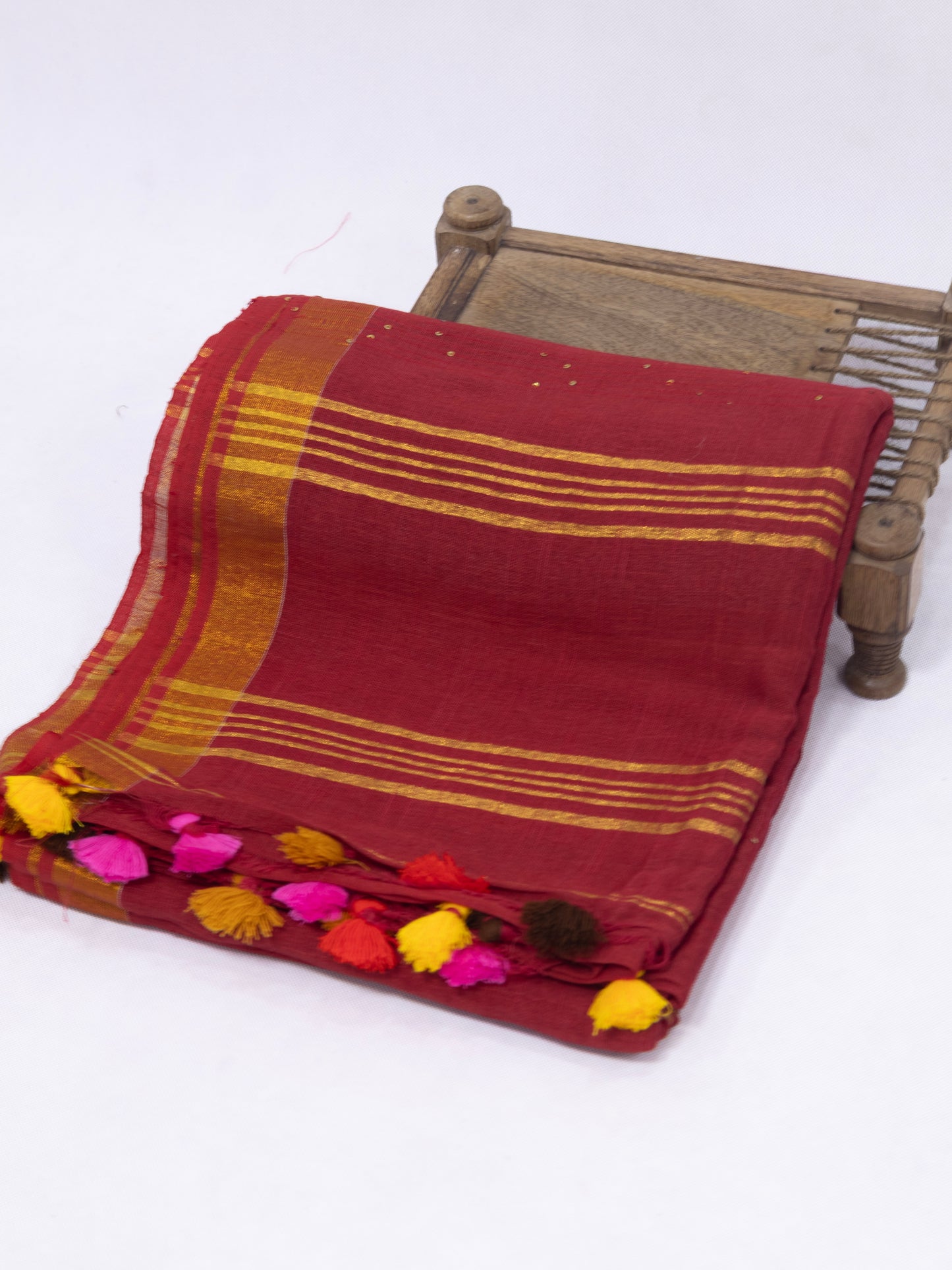 Chilli red sequence pure linen saree-S217