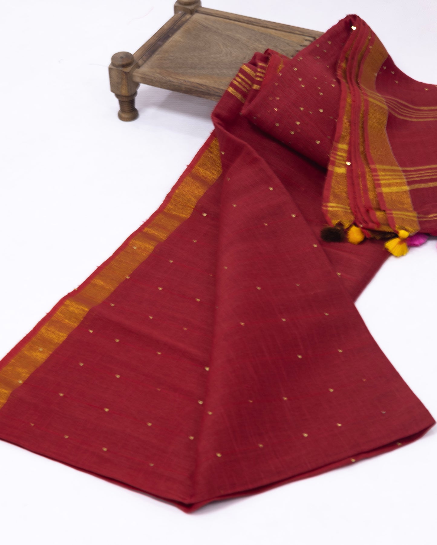Chilli red sequence pure linen saree-S217
