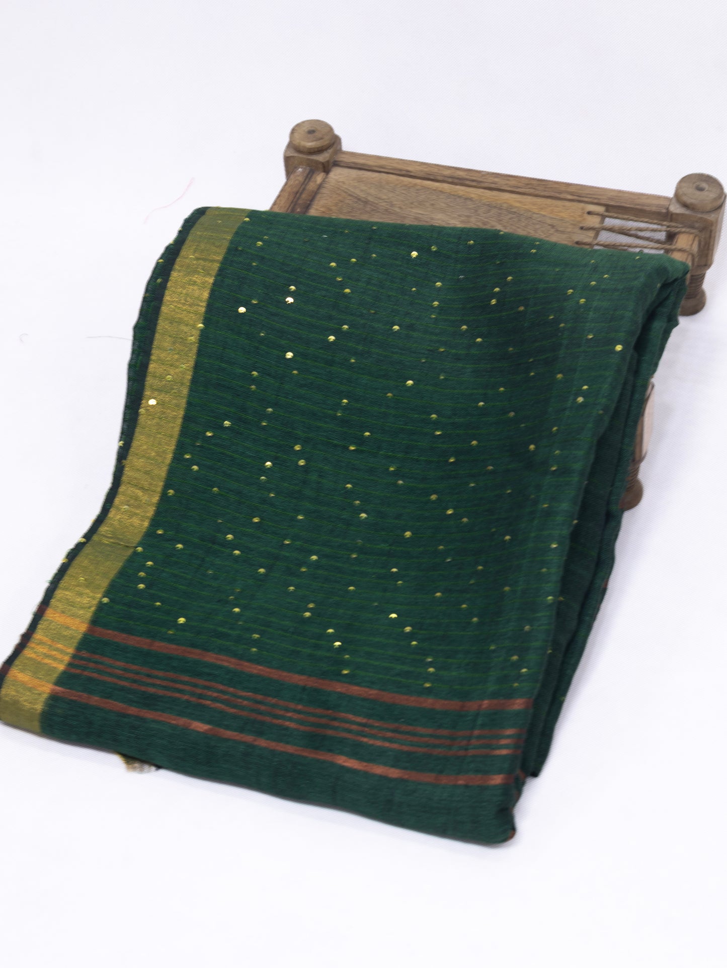 Bottle green sequence pure linen saree-S218