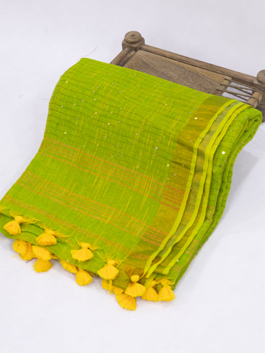 Green sequence pure linen saree-S216