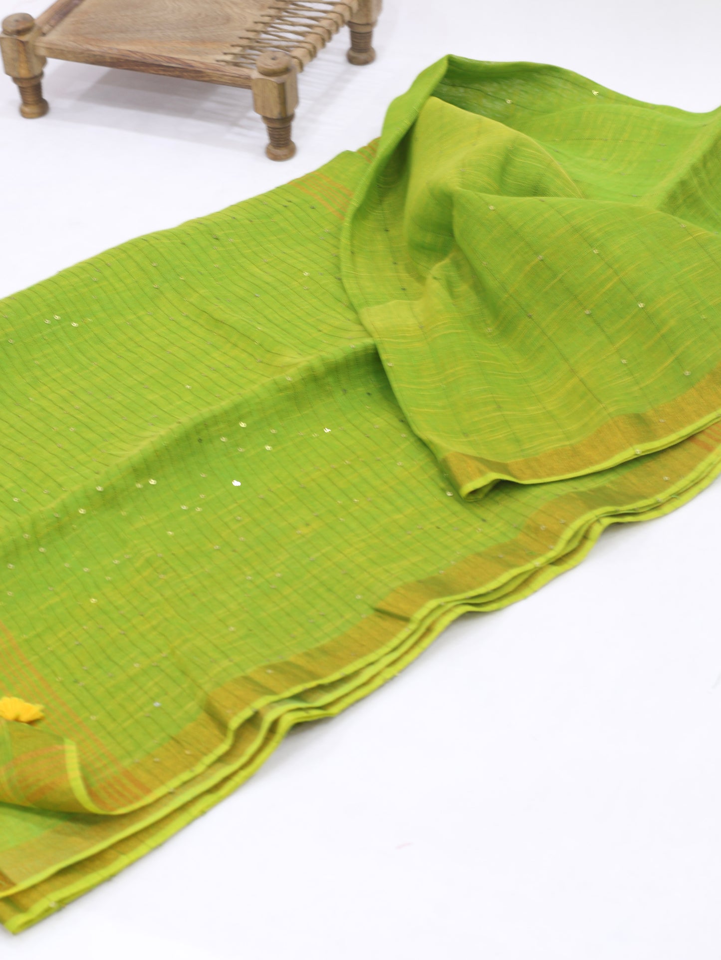 Green sequence pure linen saree-S216