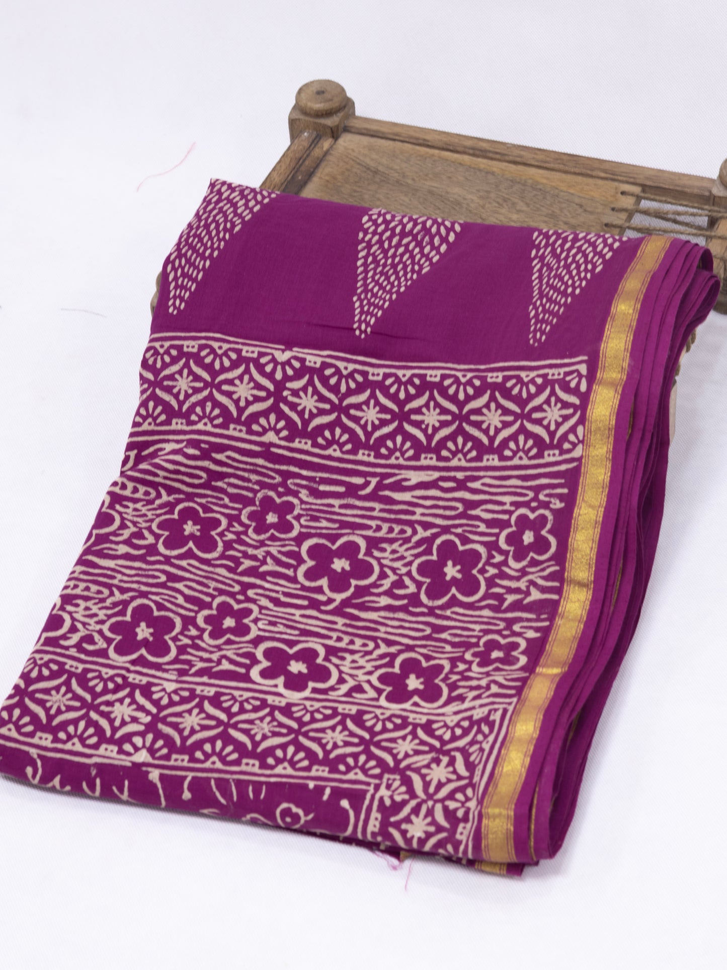 Pink block print jaipuri cotton saree-S163