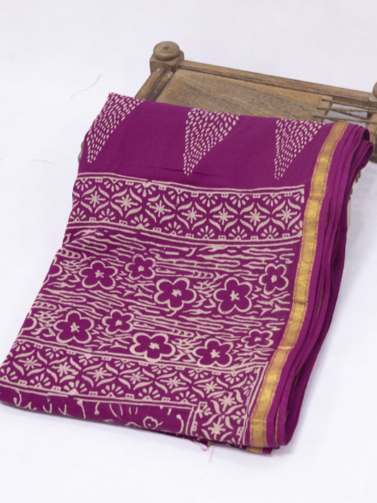 Pink block print jaipuri cotton saree-S163