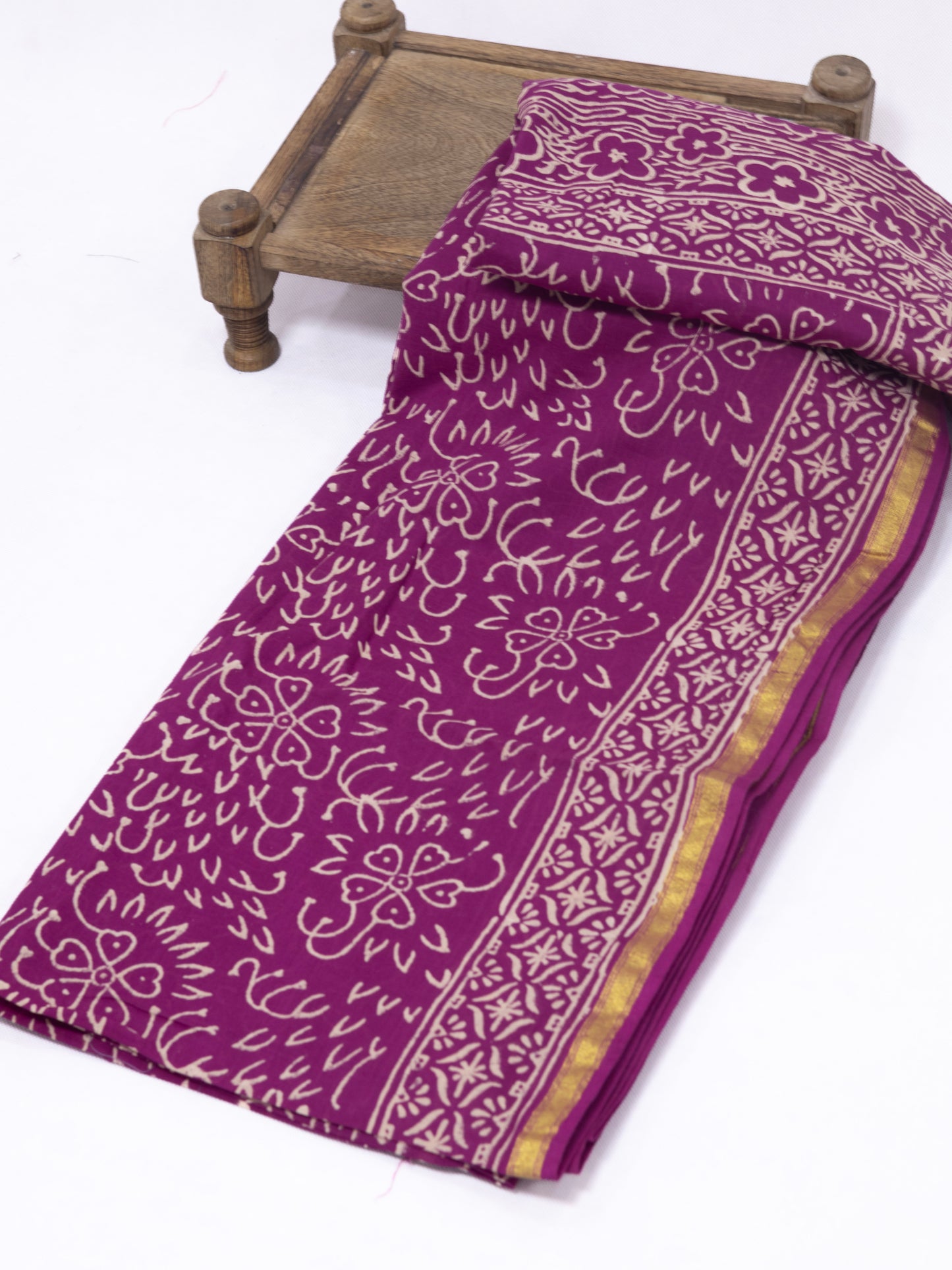 Pink block print jaipuri cotton saree-S163