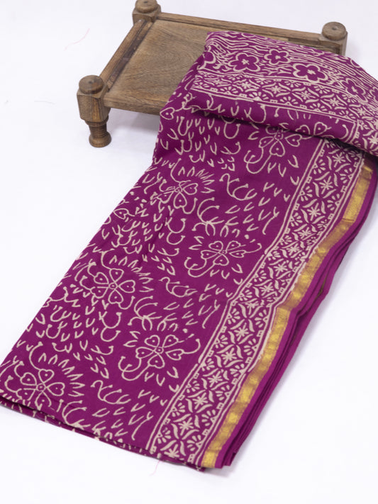 Pink block print jaipuri cotton saree-S163