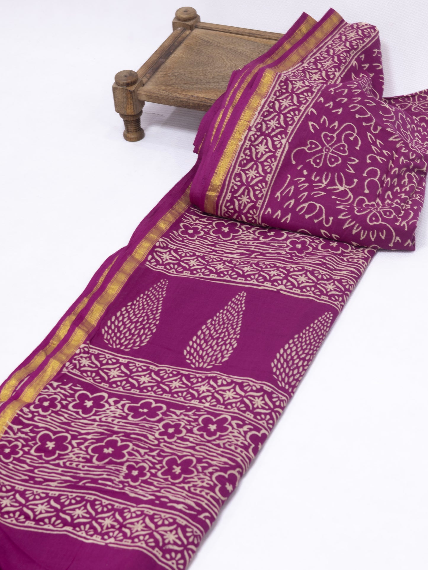 Pink block print jaipuri cotton saree-S163