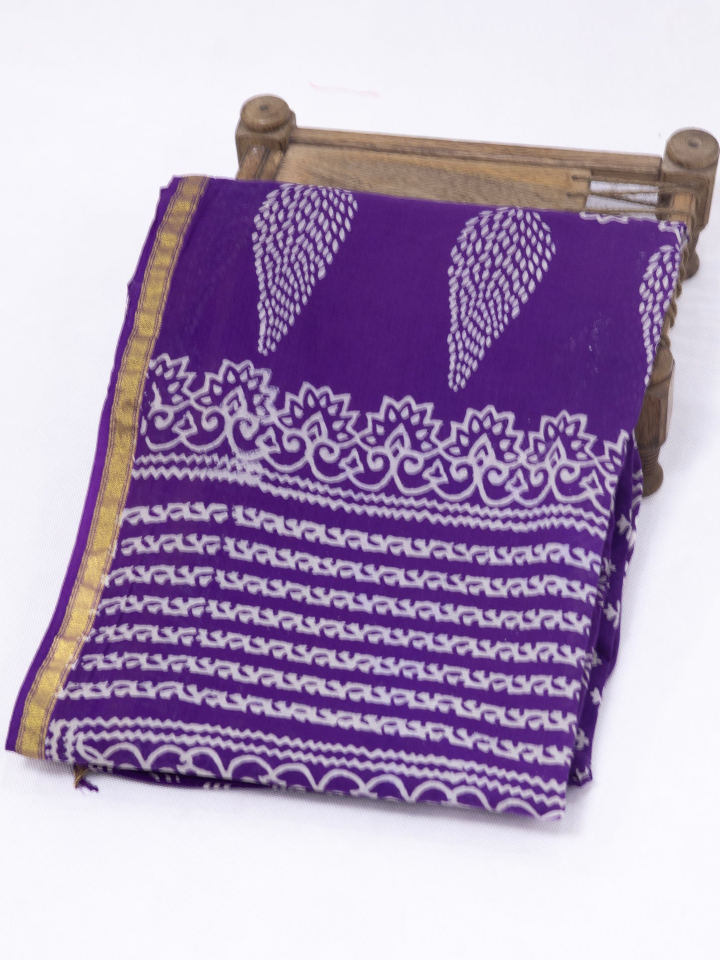 Purple block print jaipuri cotton saree-S162