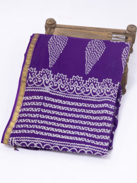 Purple block print jaipuri cotton saree-S162