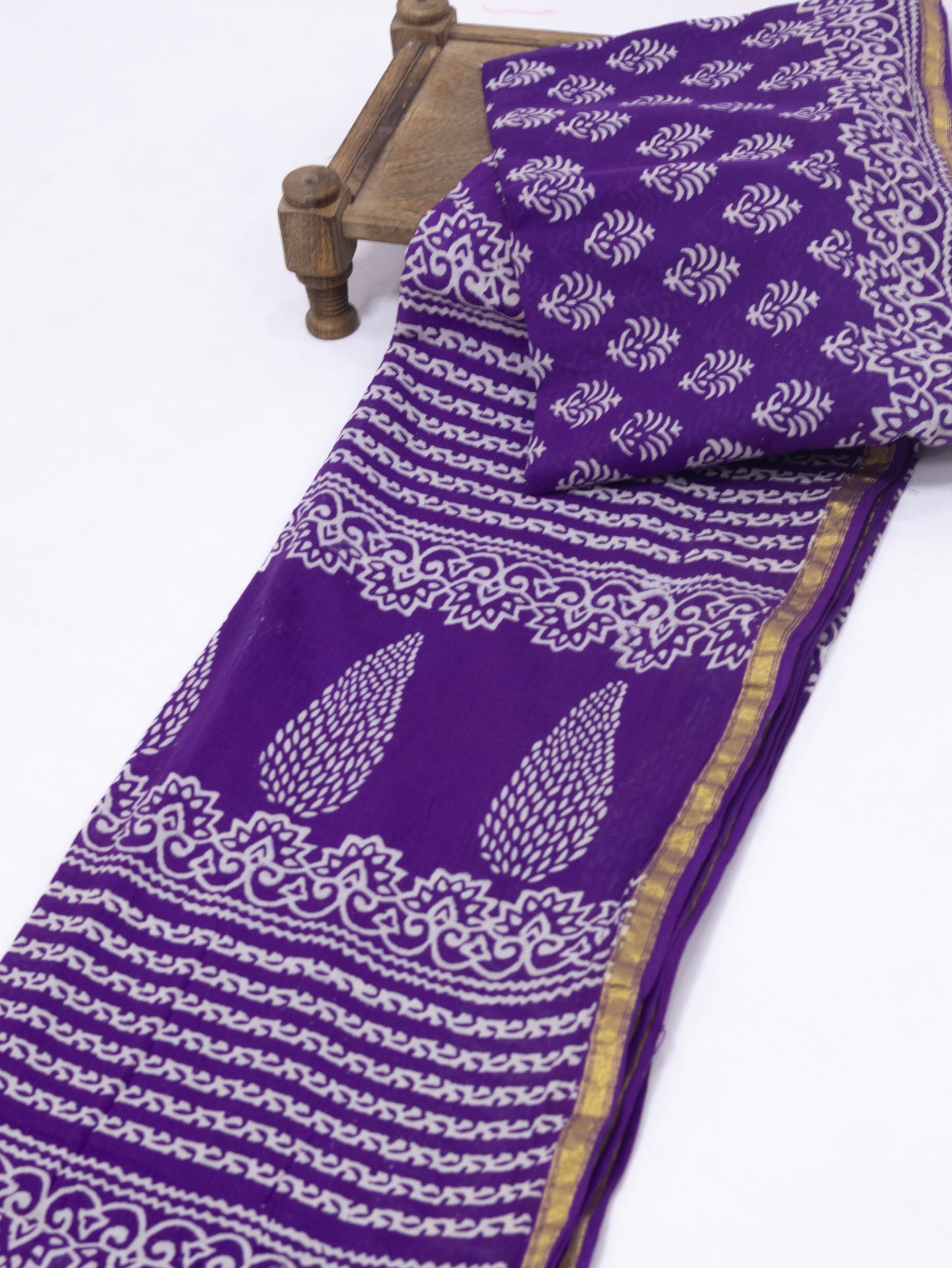 Purple block print jaipuri cotton saree-S162