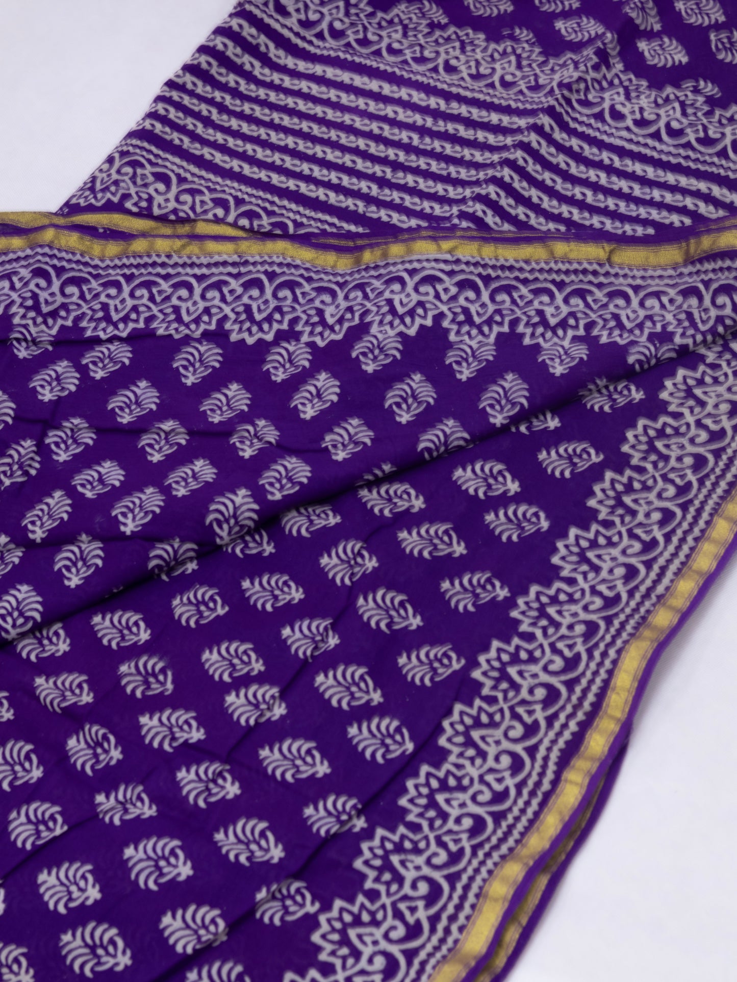 Purple block print jaipuri cotton saree-S162