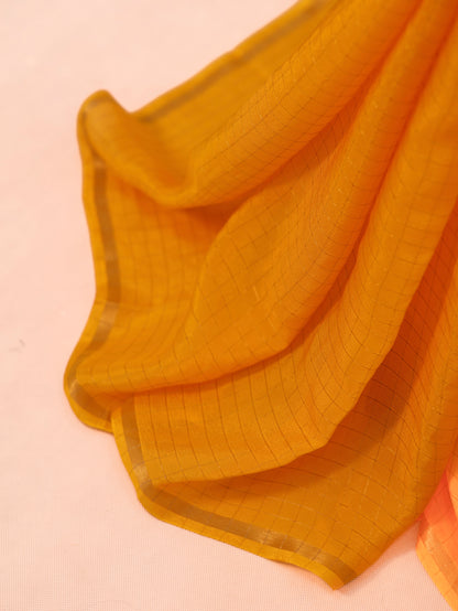 Golden Whisper – Yellow Viscose Organza Silk Saree with Zari Checks
