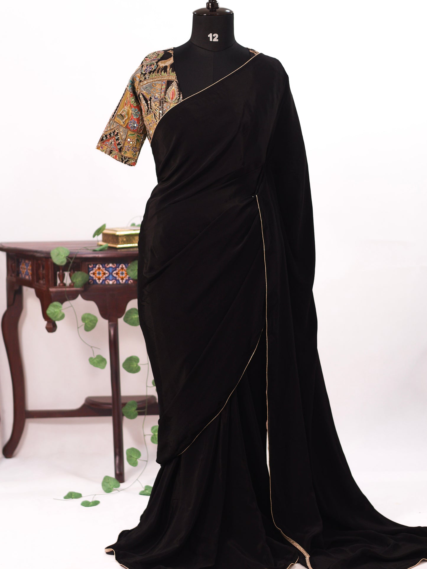 Black pure crepe silk saree  -S258