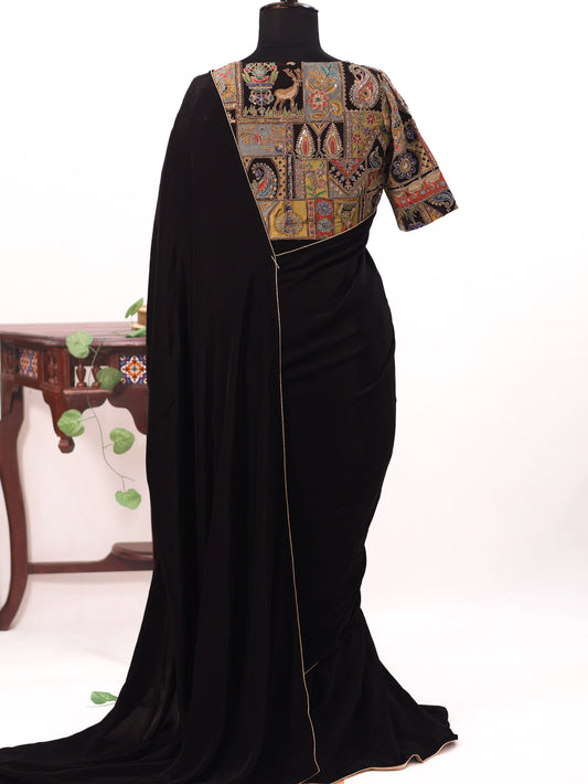 Black pure crepe silk saree  -S258