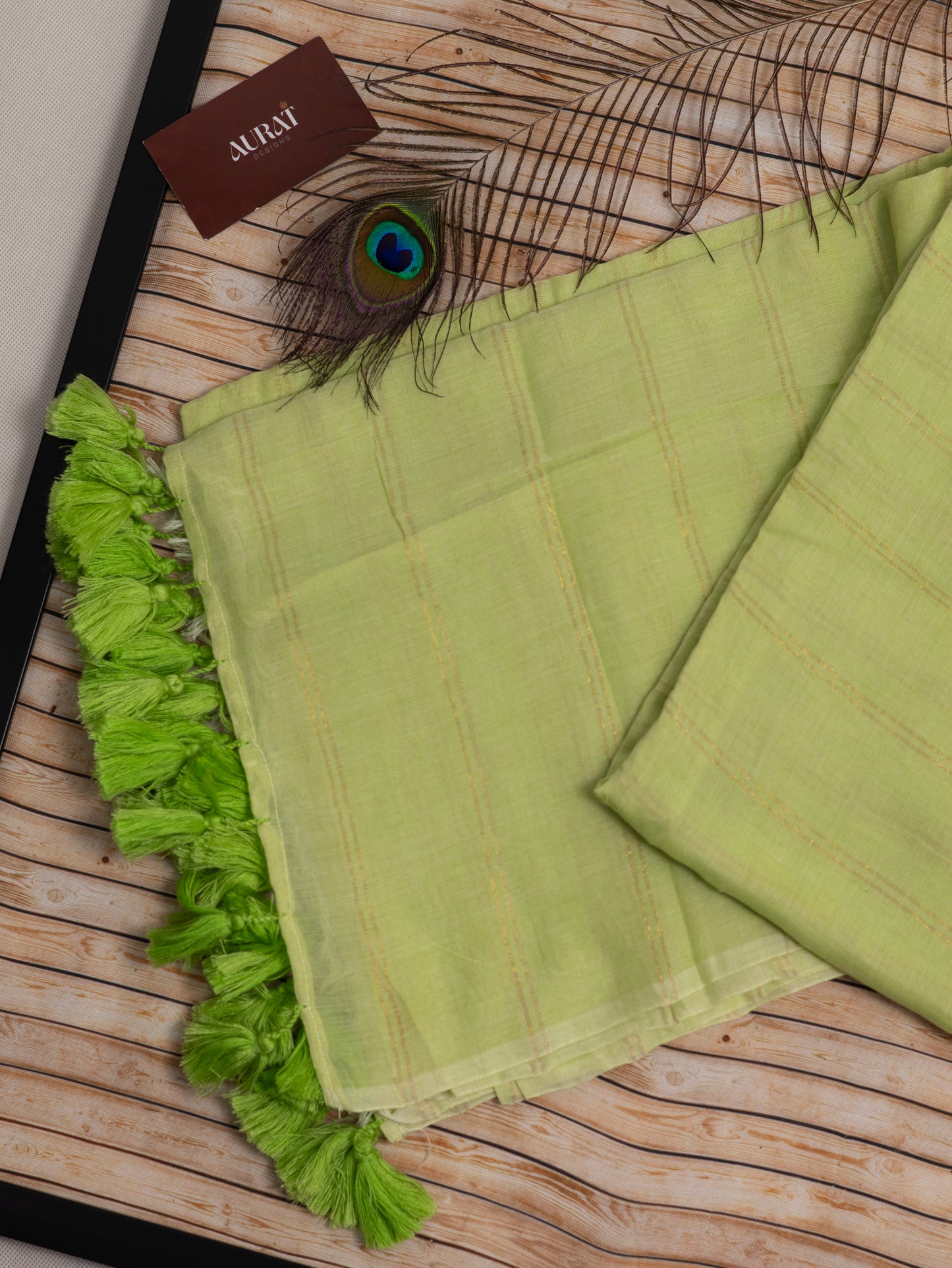 Green goldenbody stripe mul cotton saree-S204