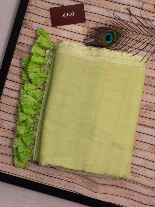 Green goldenbody stripe mul cotton saree-S204