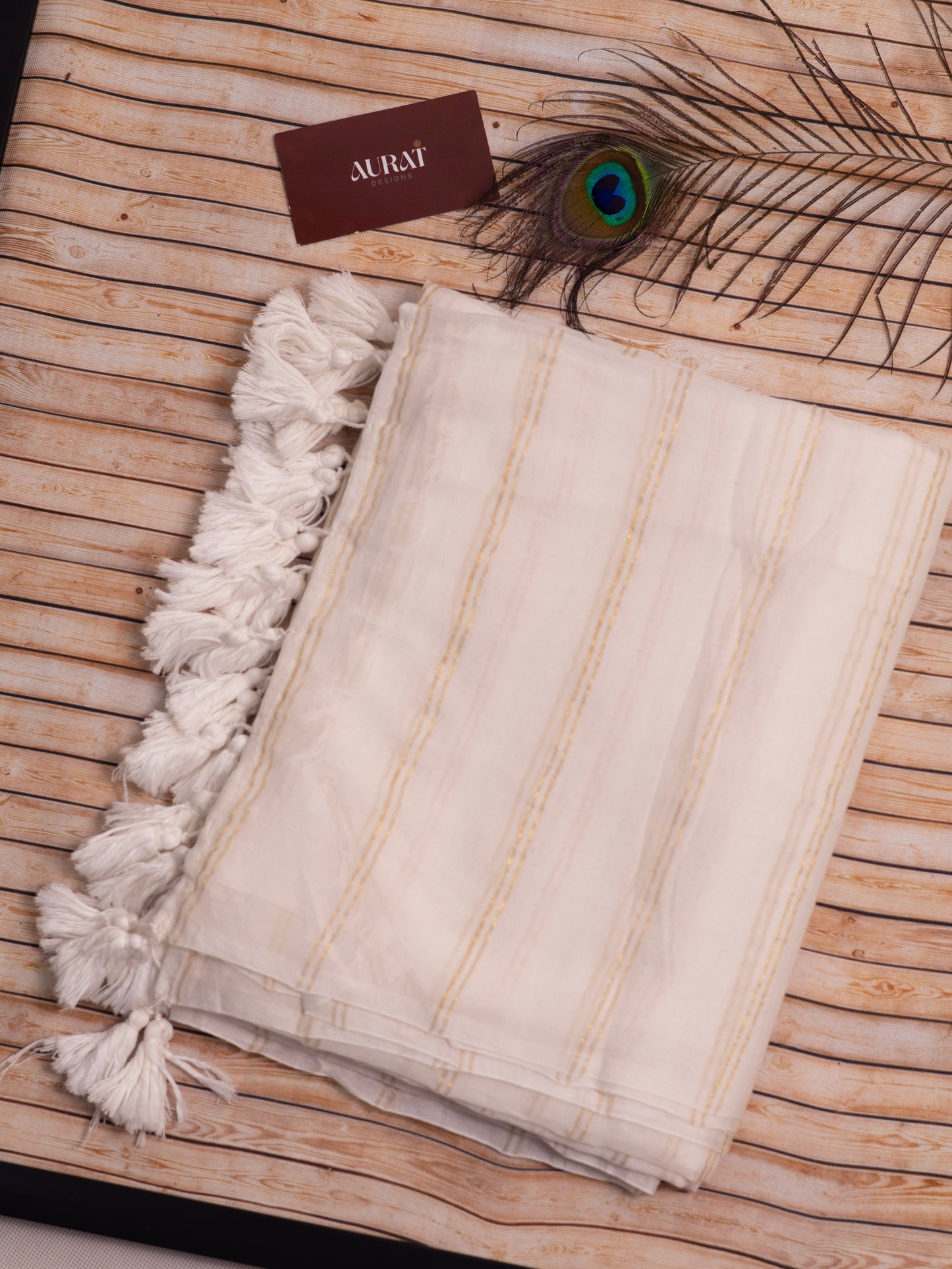Off white goldenbody stripe mul cotton saree-S203