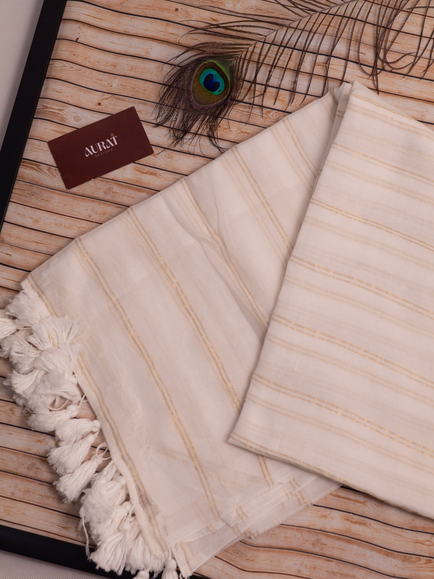 Off white goldenbody stripe mul cotton saree-S203
