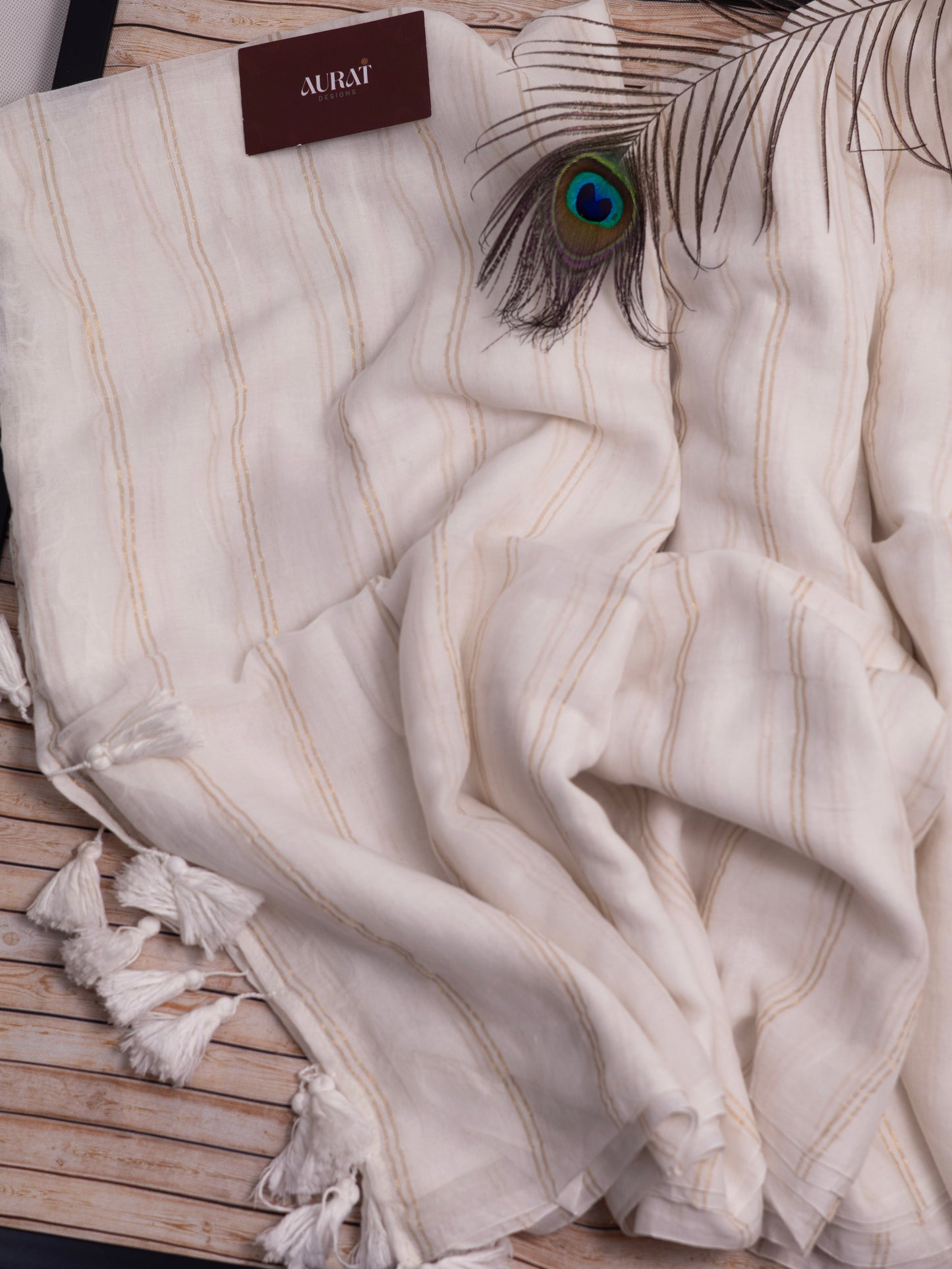 Off white goldenbody stripe mul cotton saree-S203