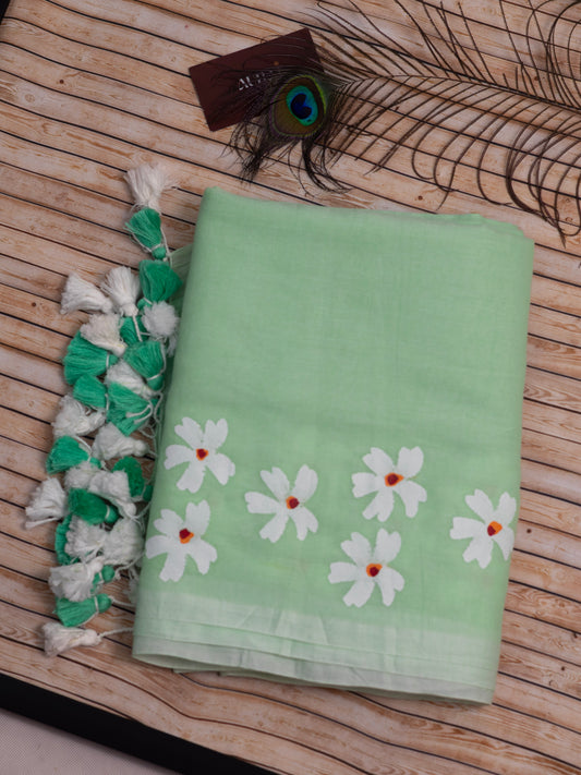 Sea green color shiuli mul cotton saree-S182