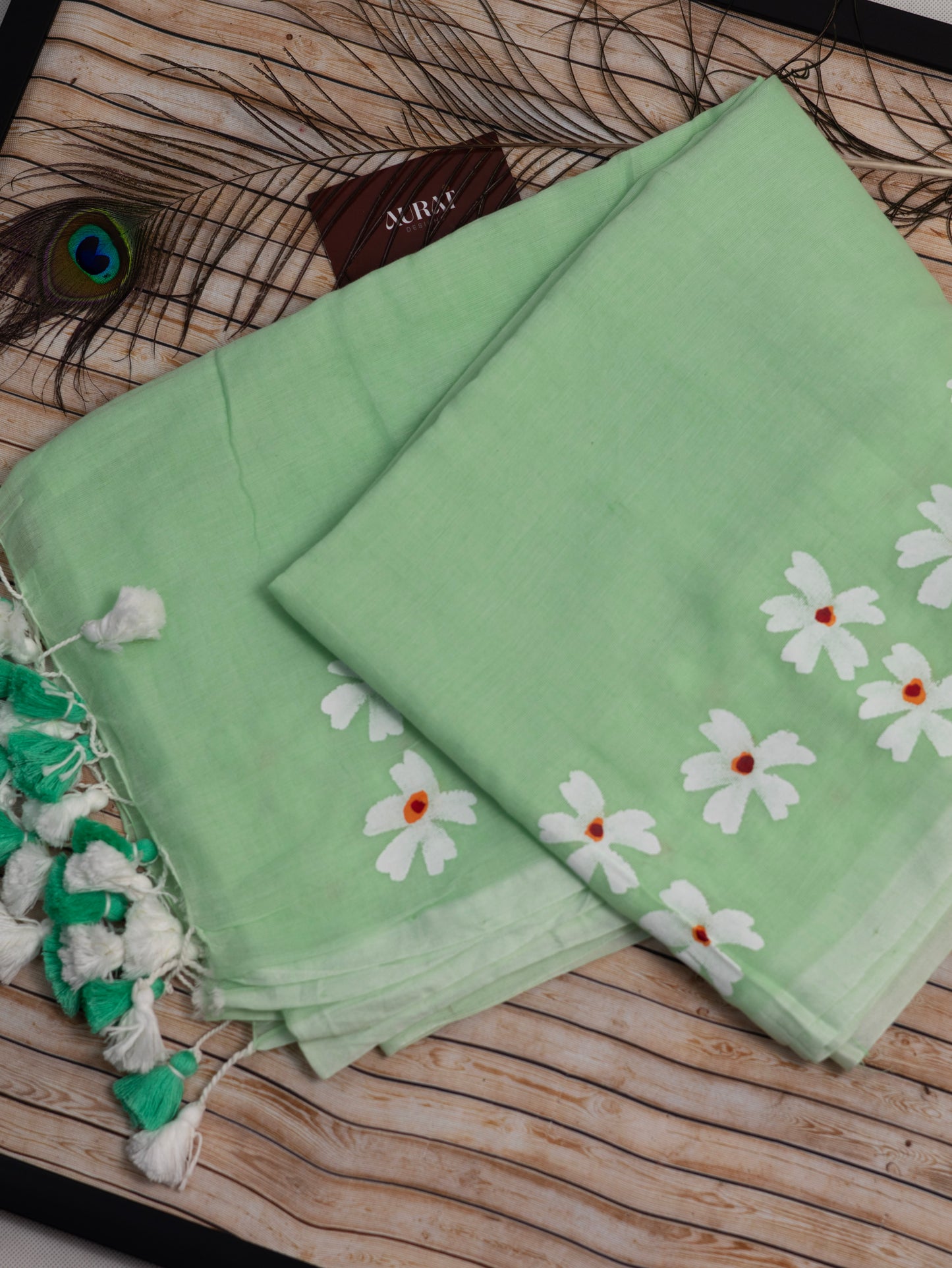Sea green color shiuli mul cotton saree-S182