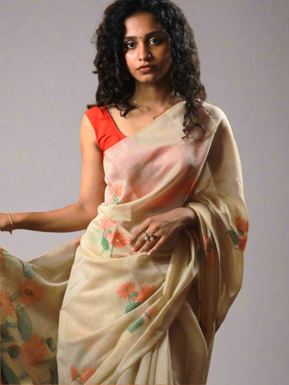 Lotus Whisper – Muga Cotton Silk Saree- orange