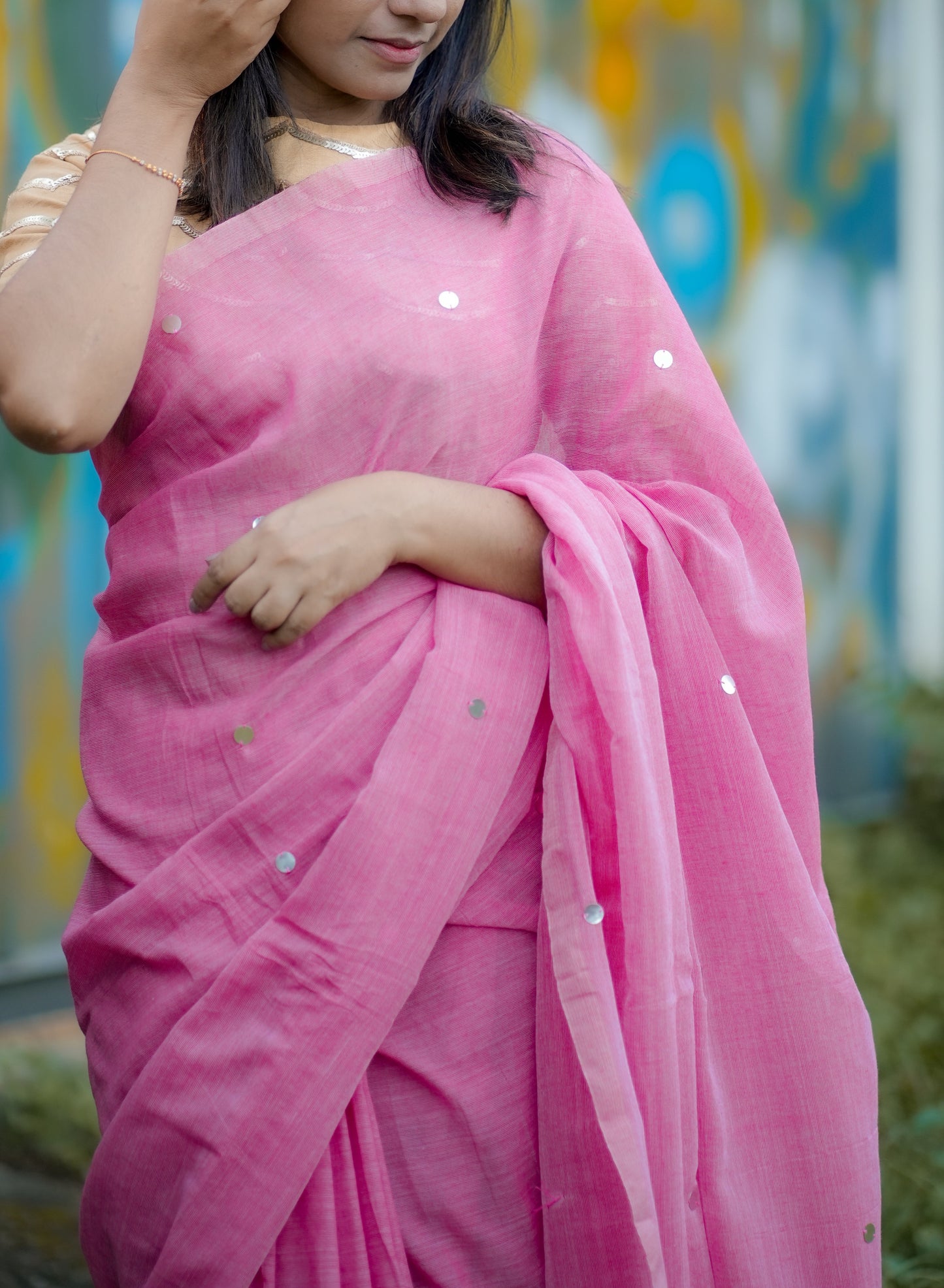 Pink Khadi gini cotton saree-SA234