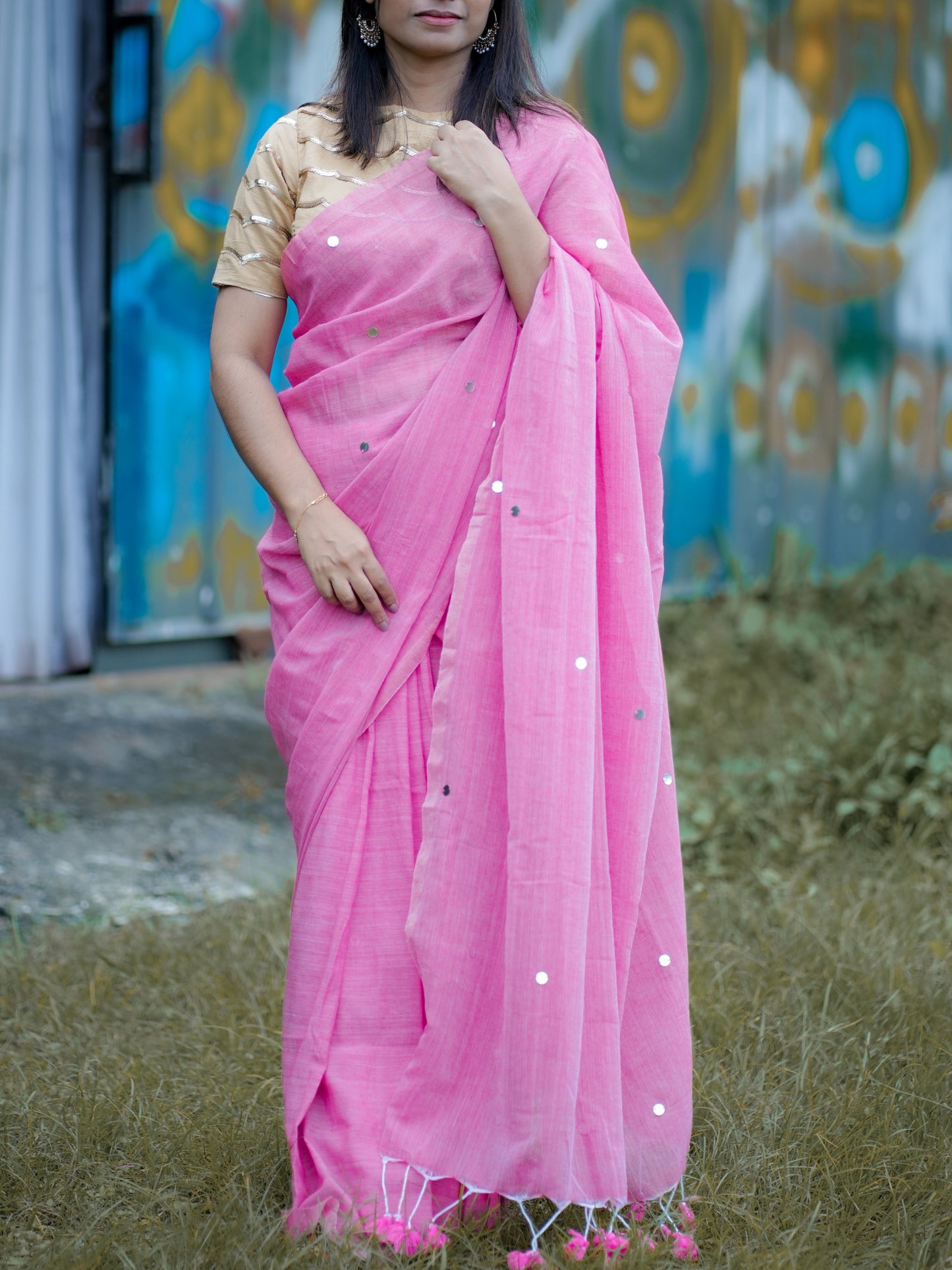 Pink Khadi gini cotton saree-SA234