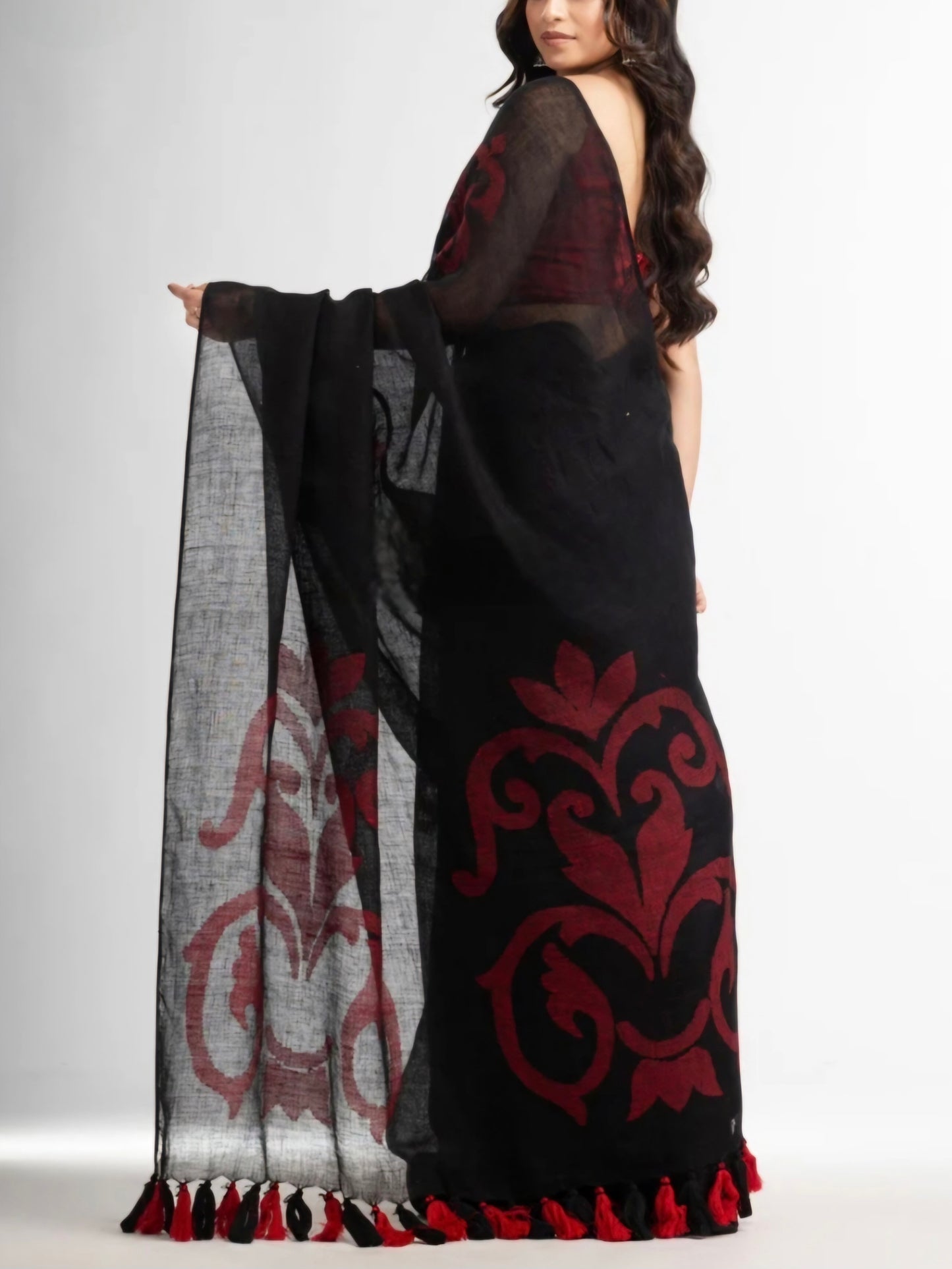 Black Pure linen saree- SA246