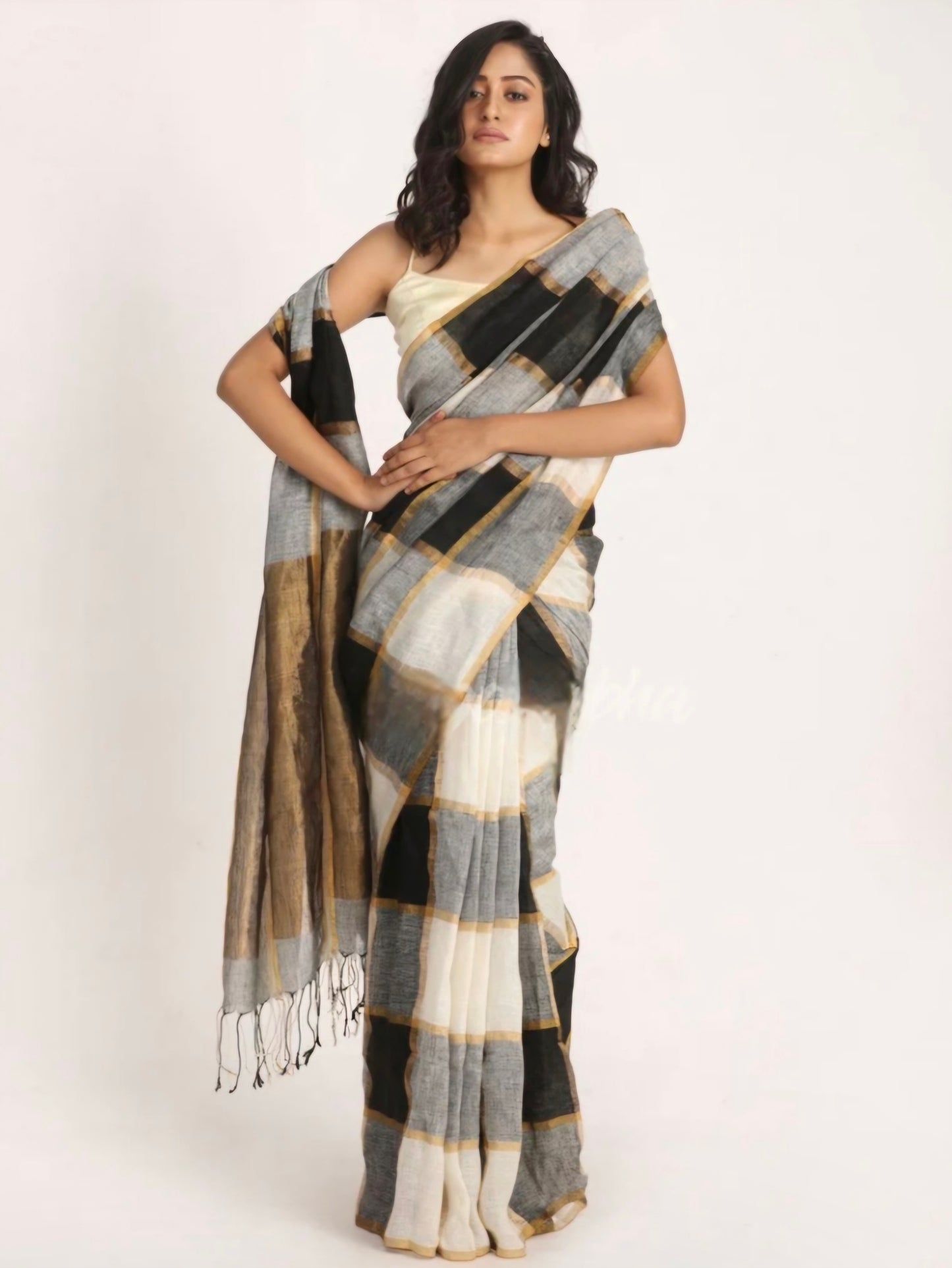 Black & golden pure linen saree-SA 245