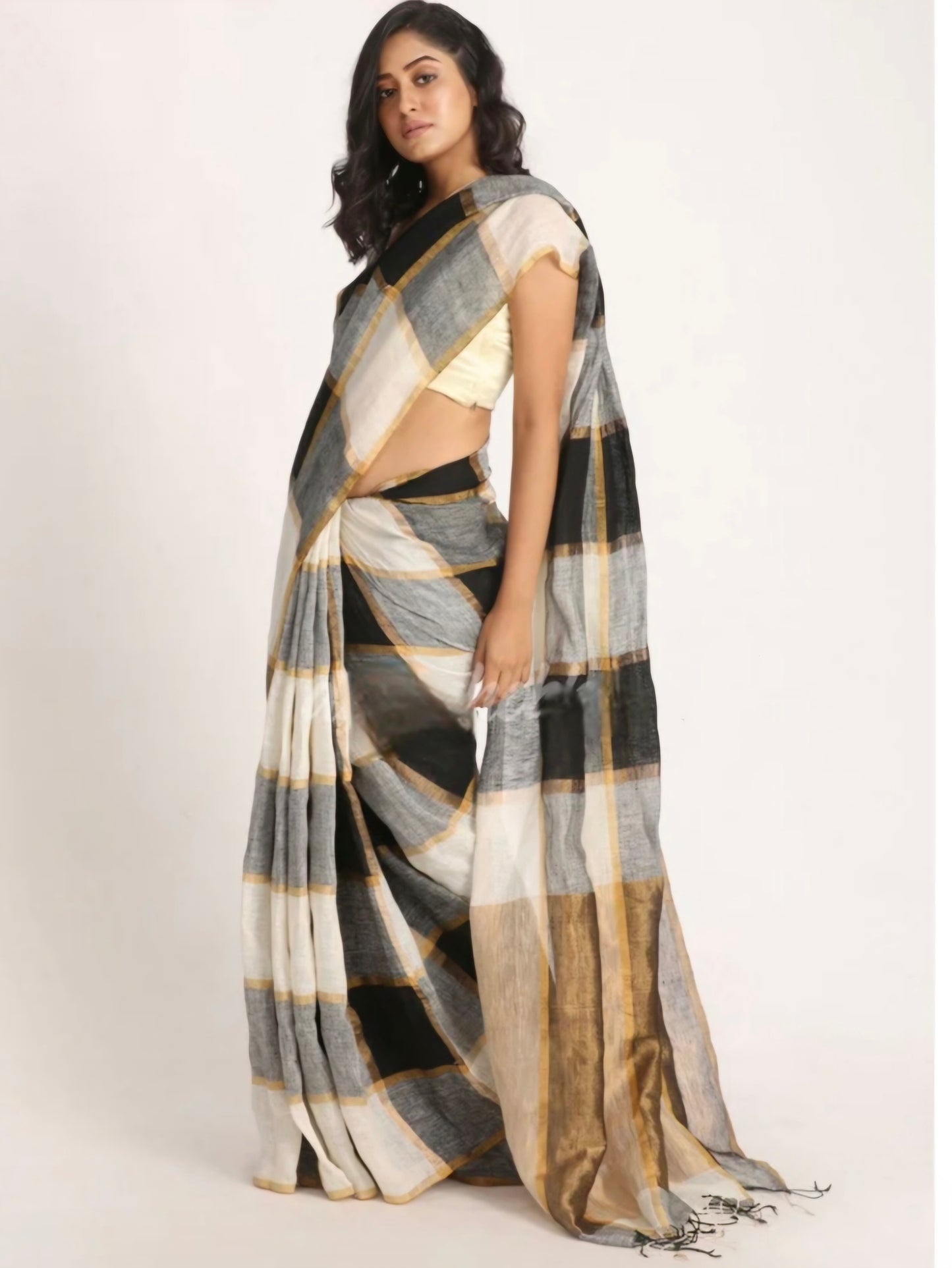 Black & golden pure linen saree-SA 245