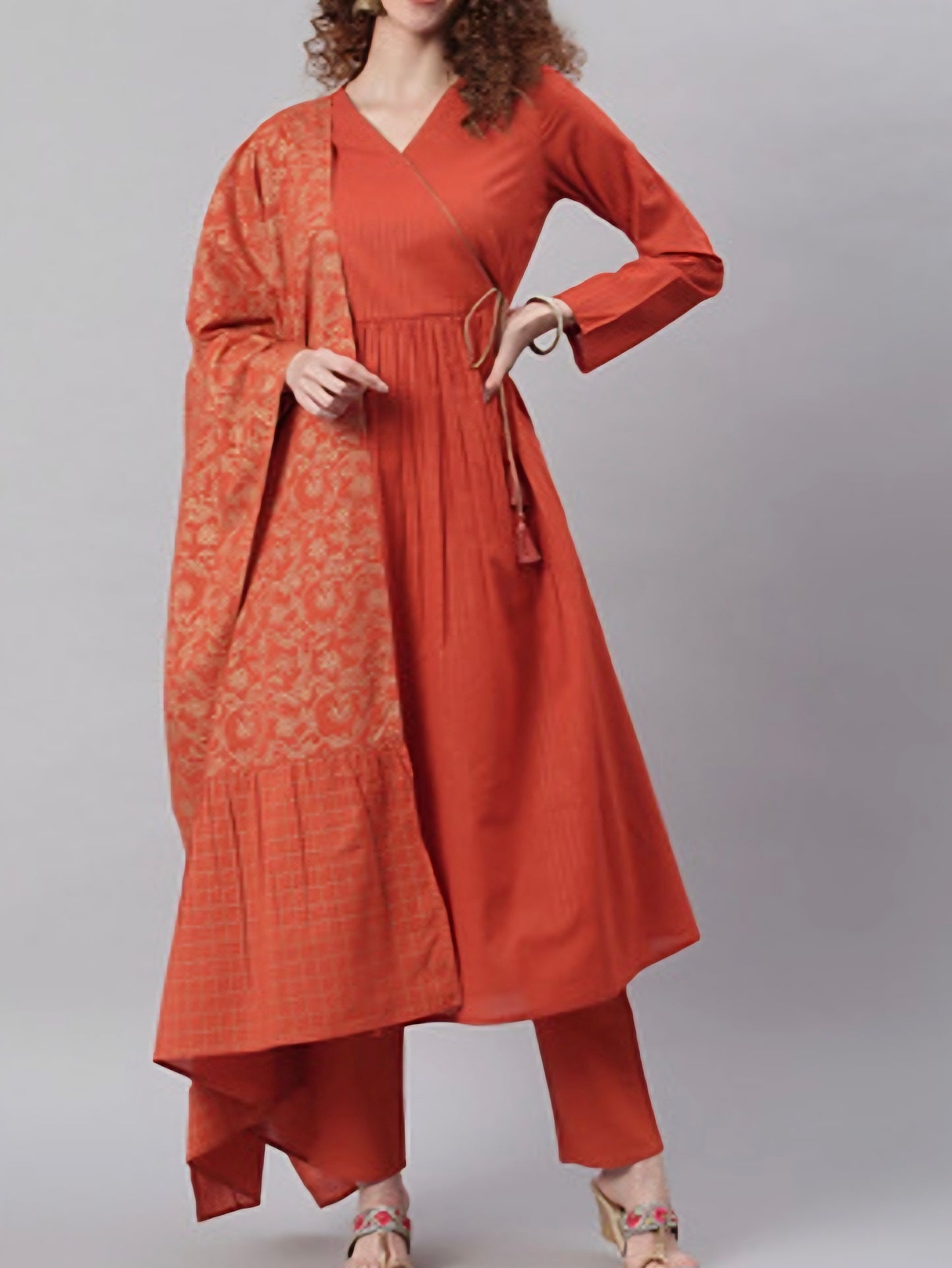 Orange Cotton angrakha salwar suit-S244