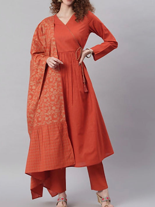 Orange Cotton angrakha salwar suit-S244