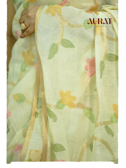Ivory Phool Jamdani-Off-White Jamdani Cotton Silk Saree