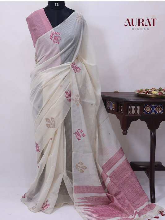 Cotton silk saree off white -S245(M)