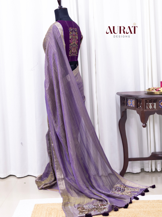 Crushed Tissue silk saree lavender -S235(L)