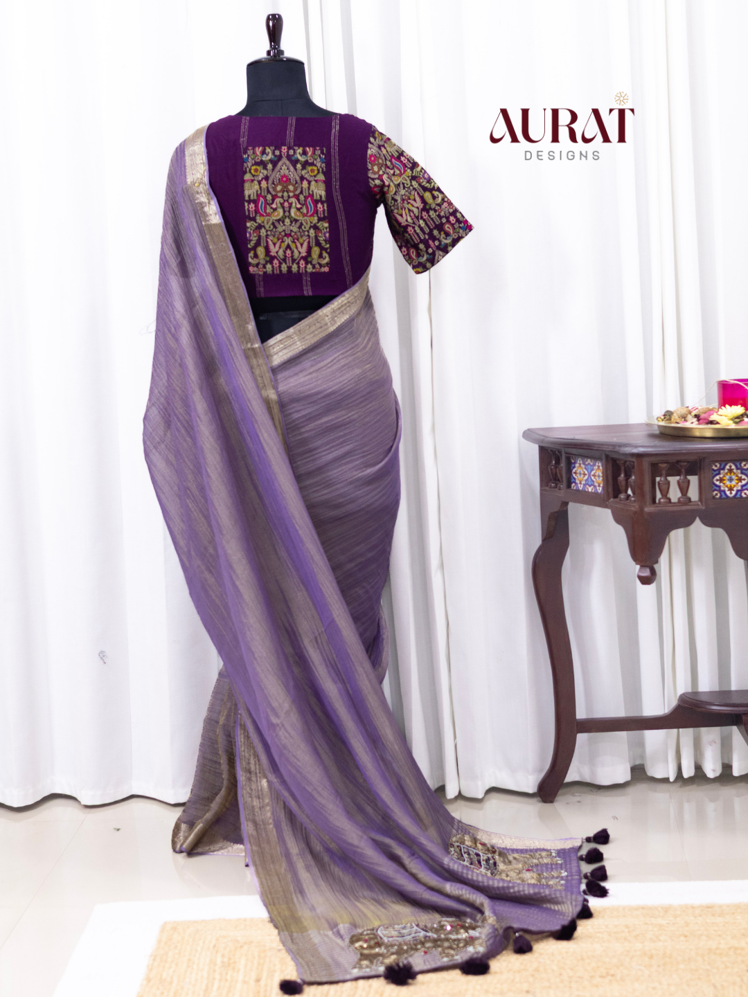 Crushed Tissue silk saree lavender -S235(L)