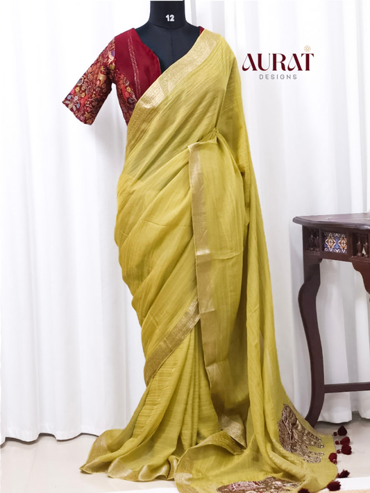 Crushed Tissue silk saree green -S235(G)