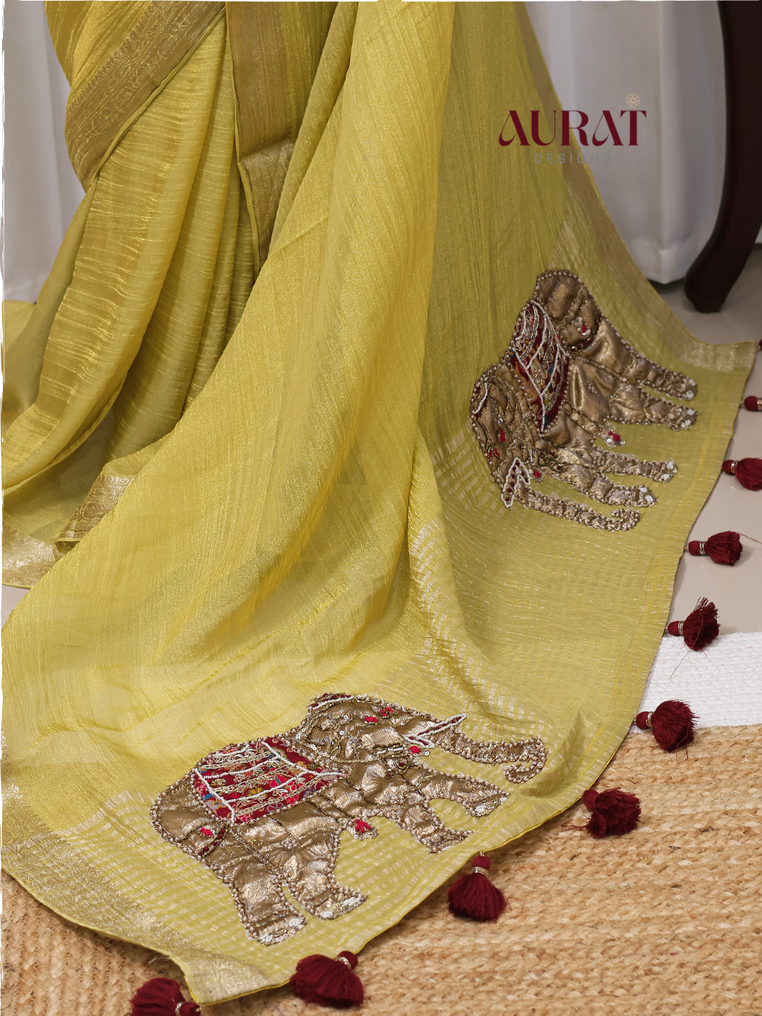 Crushed Tissue silk saree green -S235(G)