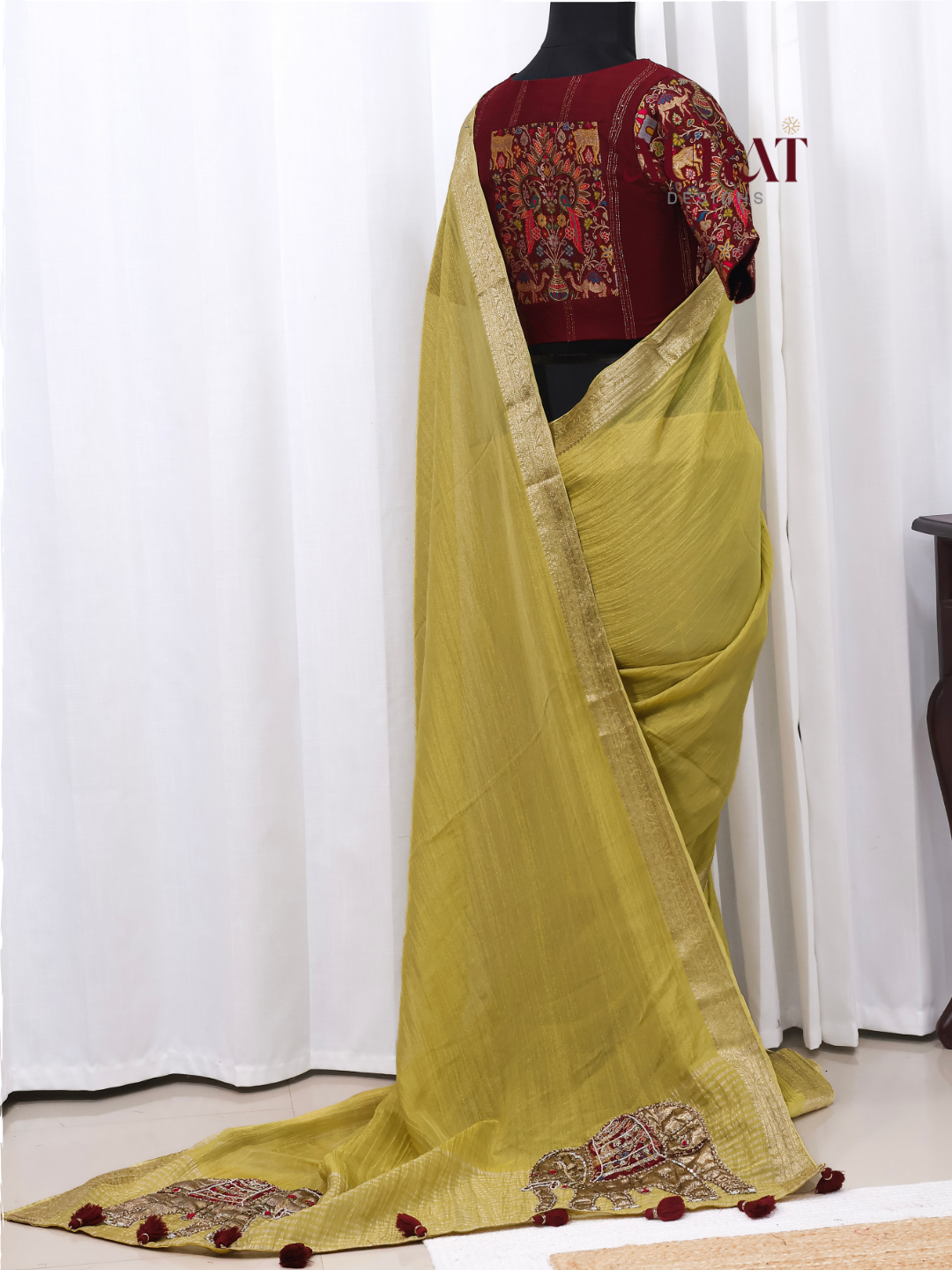 Crushed Tissue silk saree green -S235(G)
